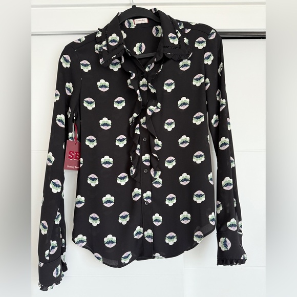 Rebecca Taylor Black Floral Blouse - Picture 1 of 9